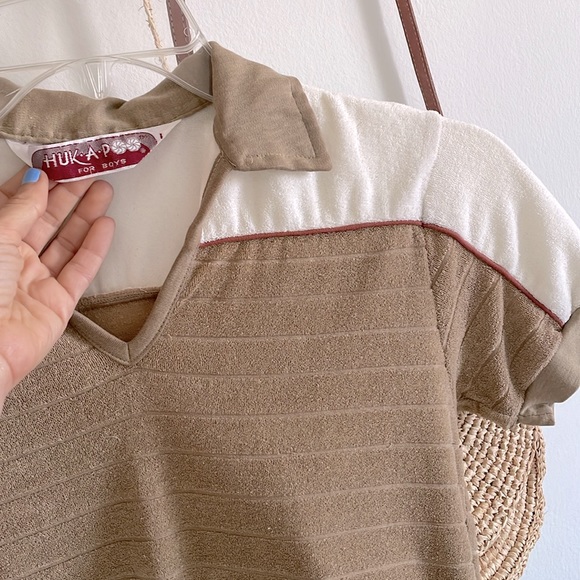 Retro Terry polo in beige and cream XS - Picture 2 of 4